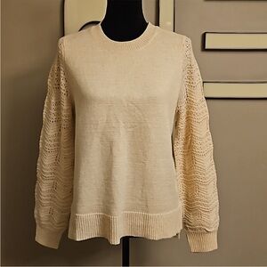 Christian Siriano Cream Pointelle Sleeve Knit Sweater Size Medium